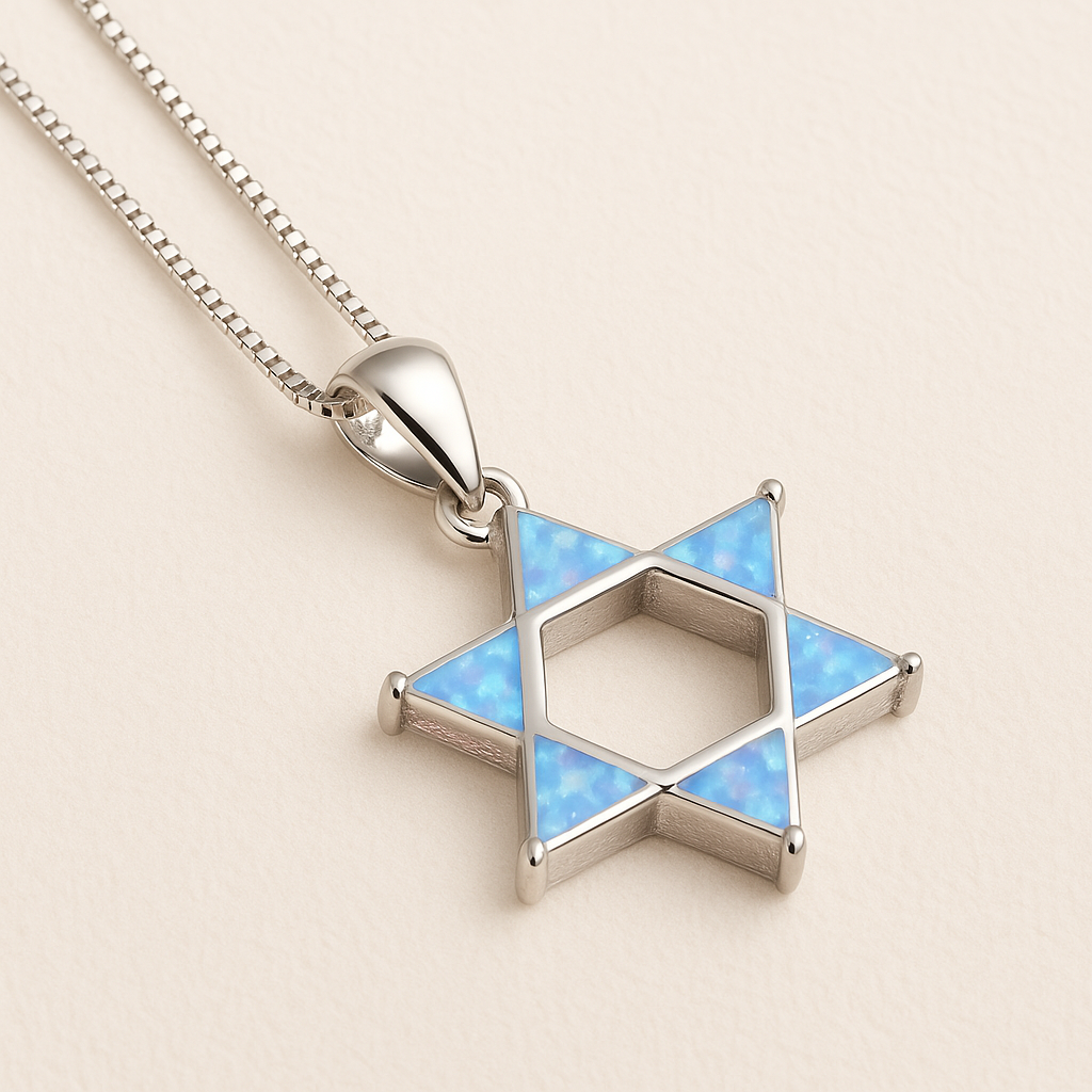 Star Of David Blue Opal Jewel Pendant
