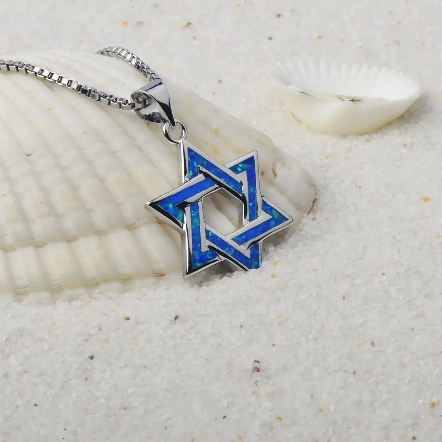 Star Of David Blue Opal Pendant