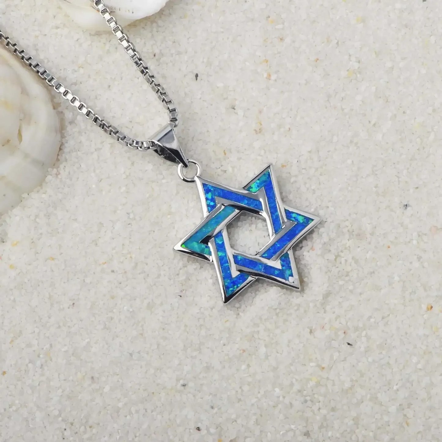 Star Of David Blue Opal Pendant