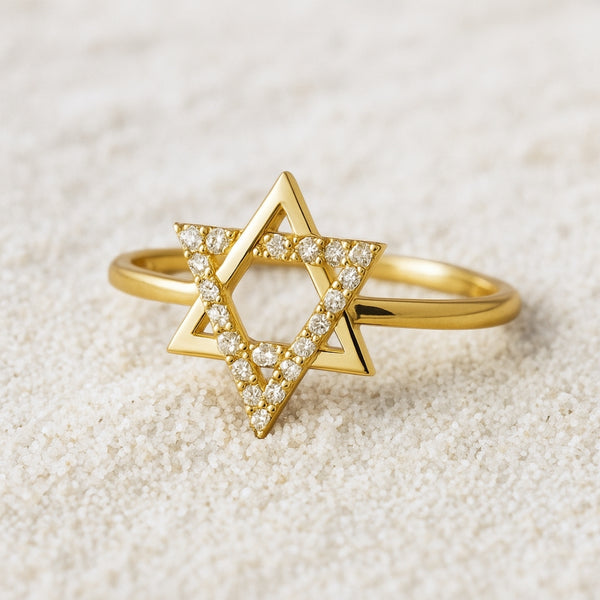 10k Yellow Gold Star Of David Ring For Women - Size 7, Faith & Style Statement
