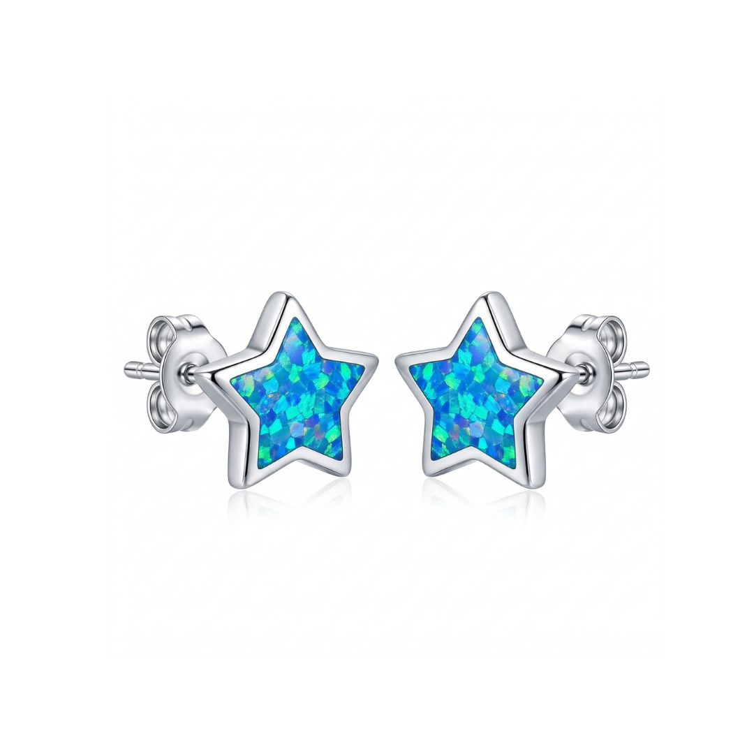 Blue Opal Stud Earrings