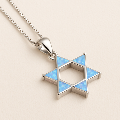 Star Of David Blue Opal Jewel Pendant