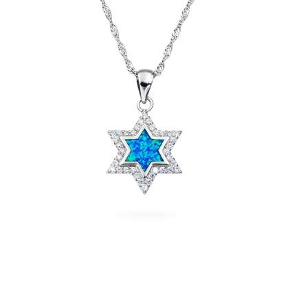 Star Of David Blue Opal Inset Pendant