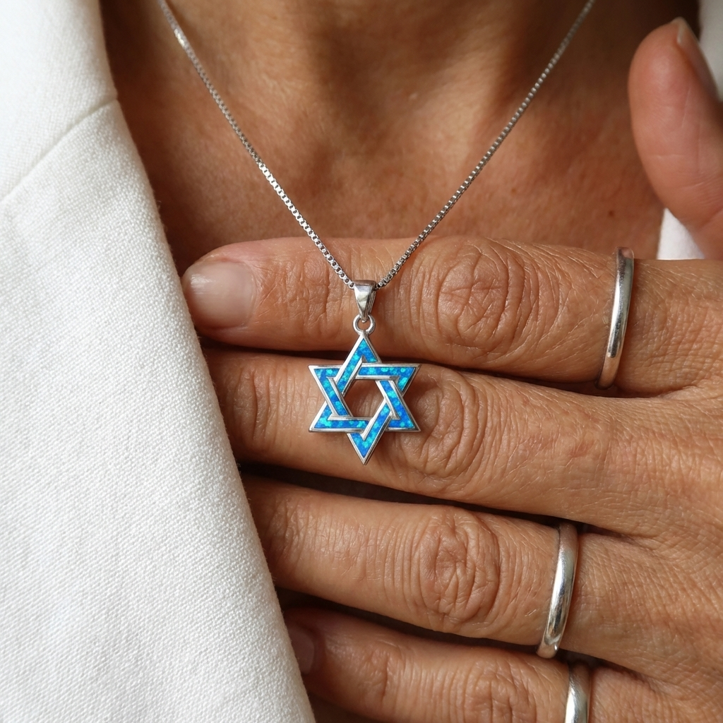 Star Of David Blue Opal Pendant
